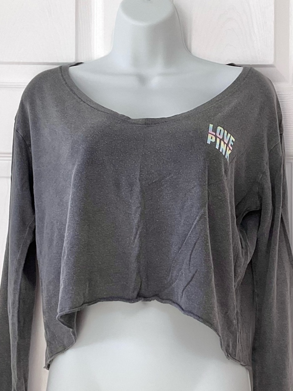 PINK grey long sleeve crop top